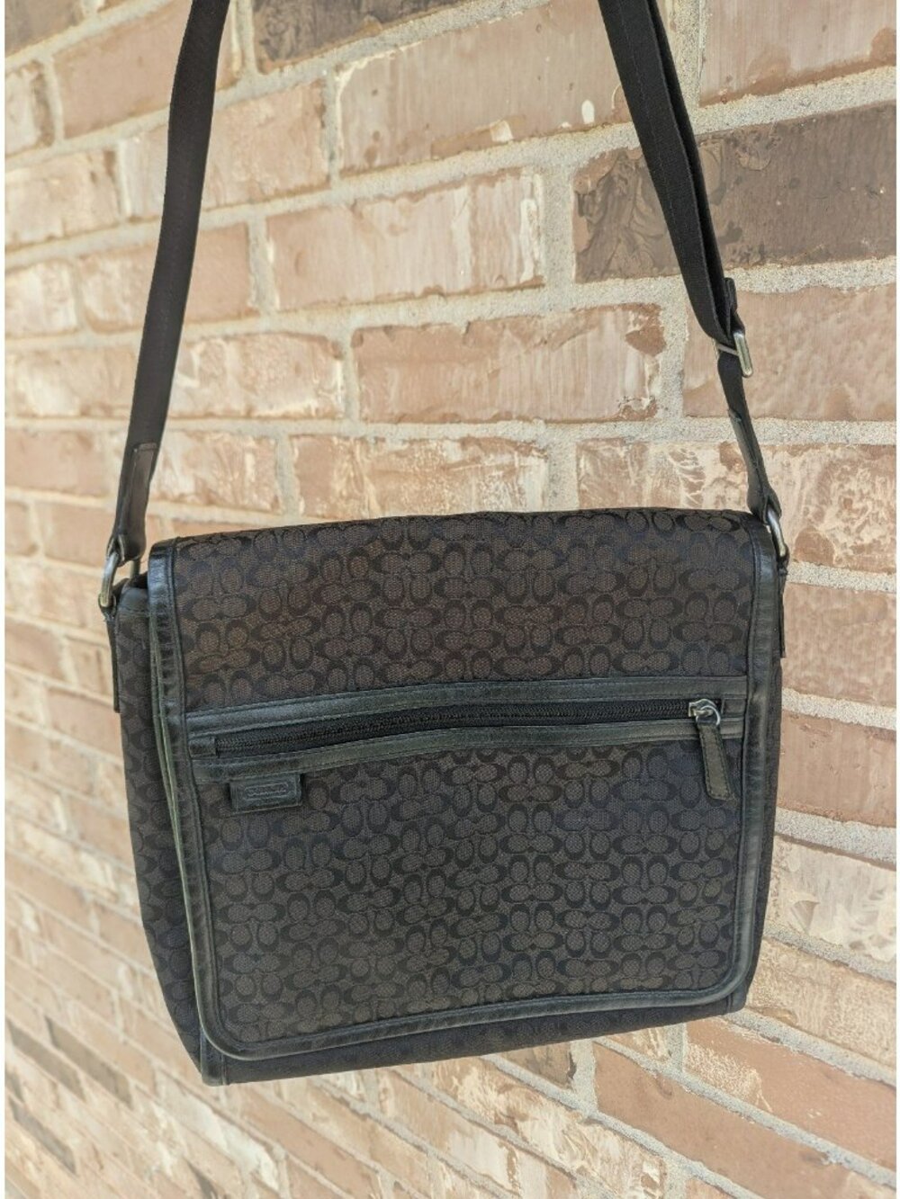 Coach Signature Jacquard Canvas & Leather Messenger Bag Black F70699